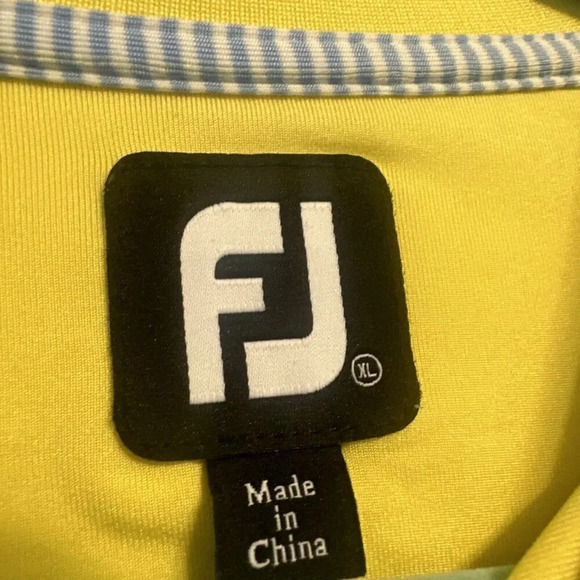FootJoy FJ Performance Golf Polo Shirt Mens Size XL Yellow Blue Striped - Picture 3 of 7